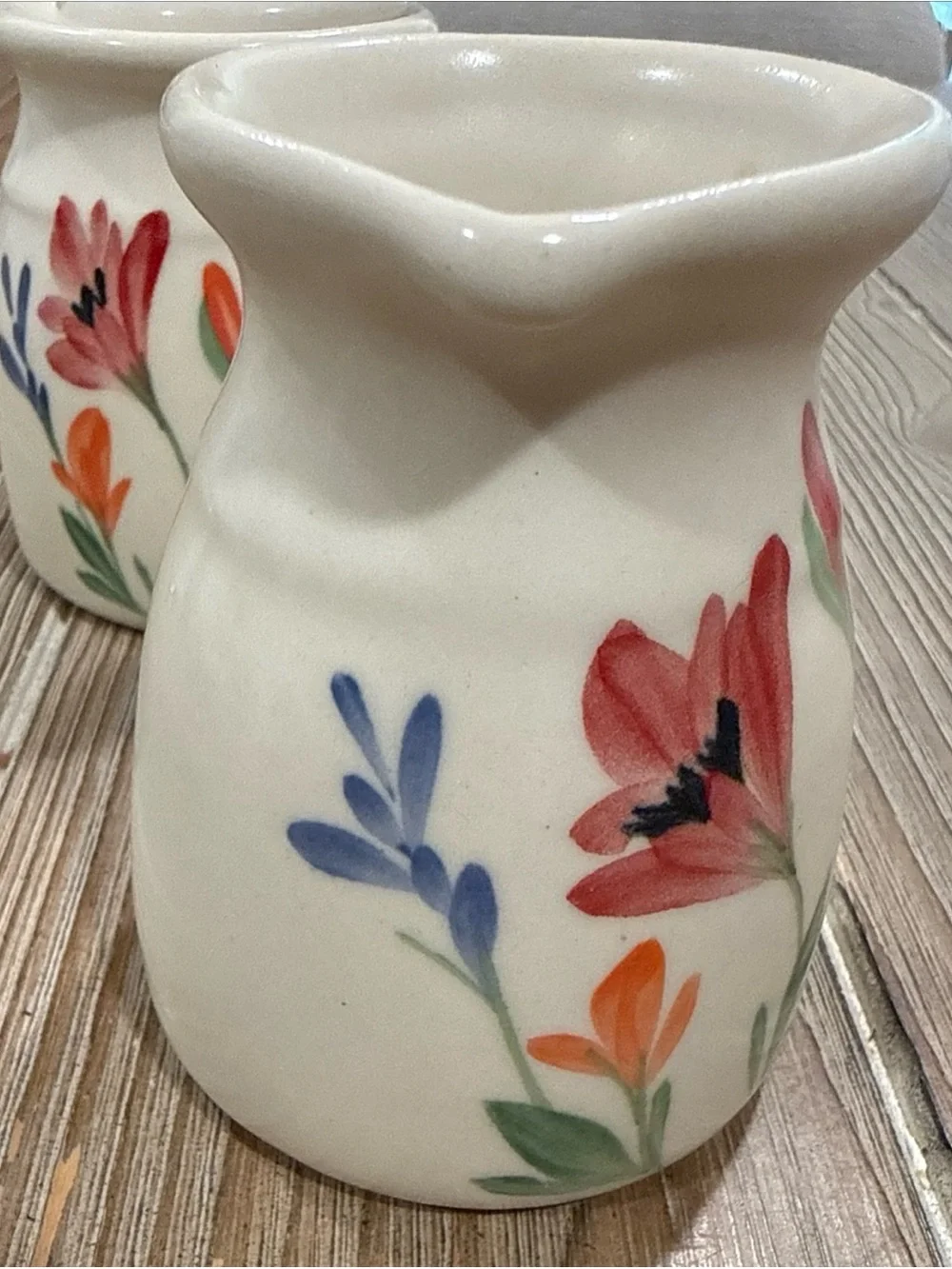Emerson Creek Pottery Wildflower 3pc Sugar Creamer Set 2011 Bedford VA Handmade